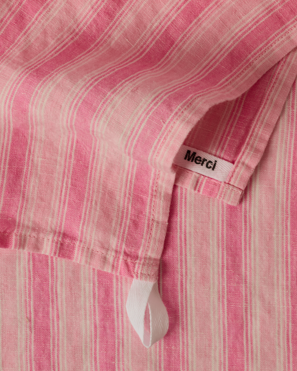 Merci - Torchon En Lin Lavé - Rayures Trame Rose