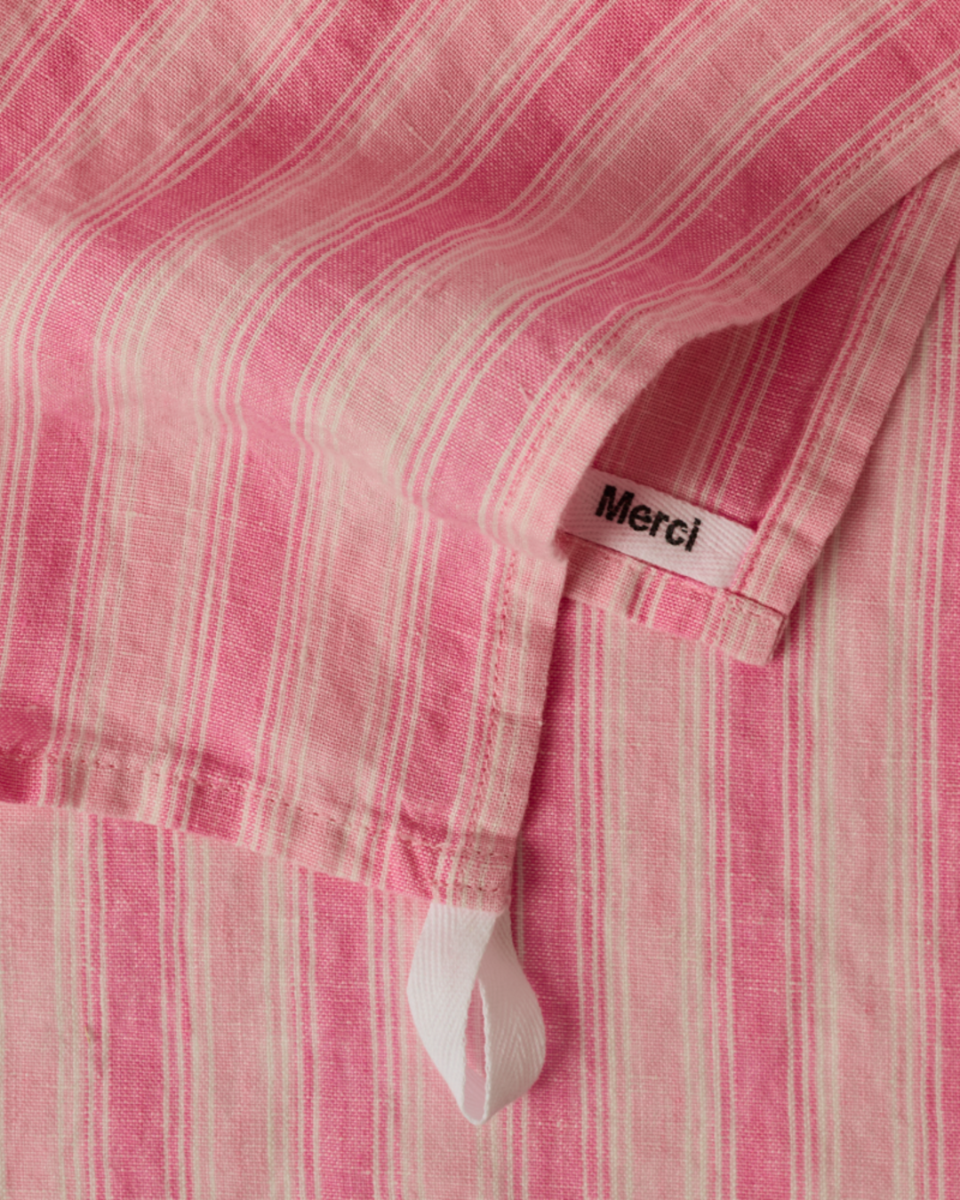 Merci - Torchon En Lin Lavé - Rayures Trame Rose