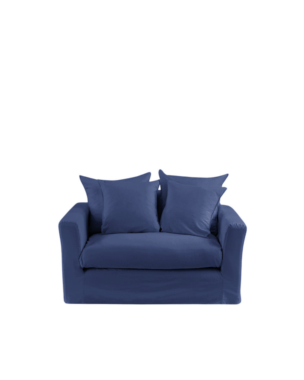 Housse de canapé convertible Merci Paris en tissu bleu pacifique avec aspect froissé naturel et coussins assortis