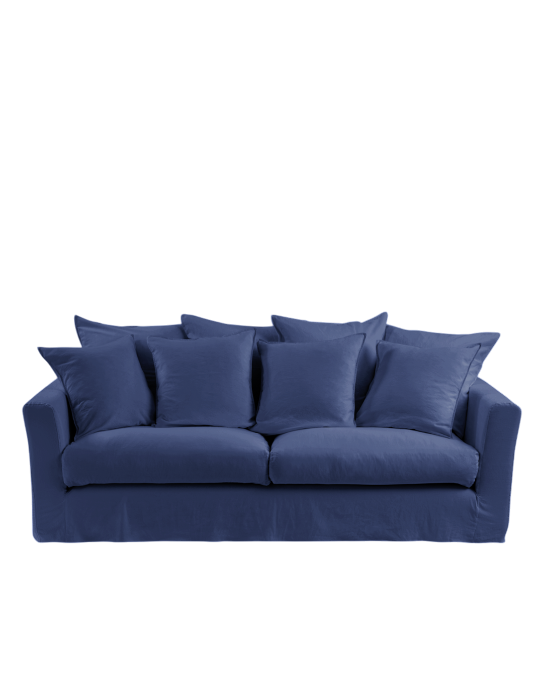 Housse de canapé Merci Paris Métis en tissu bleu pacifique avec aspect froissé naturel et coussins surpiqués