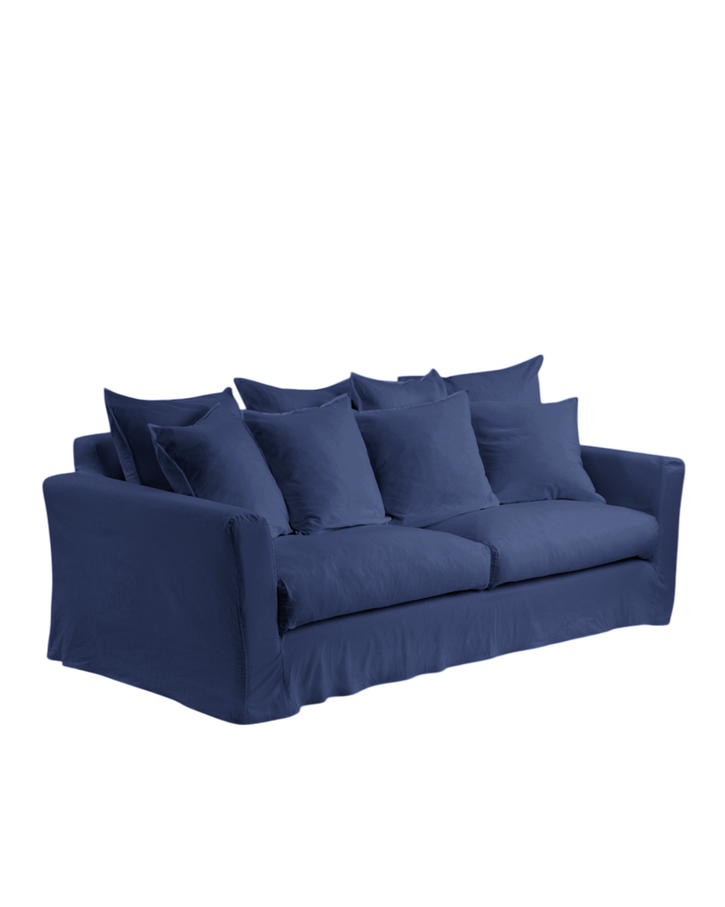 Housse de canapé Merci Paris Métis en tissu bleu pacifique avec aspect froissé naturel et coussins surpiqués