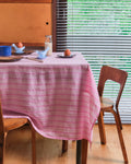 Merci - Nappe En Lin Lavé - Rayures Trame Rose