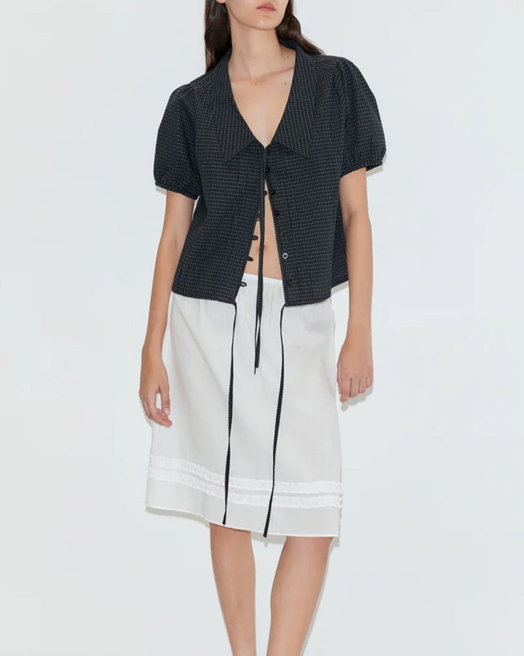 Deiji Studio - Fine Collar Top - Mono Grid