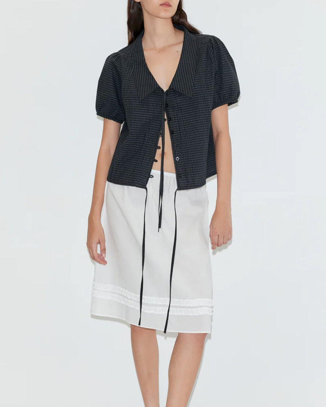 Deiji Studio - Fine Collar Top - Mono Grid