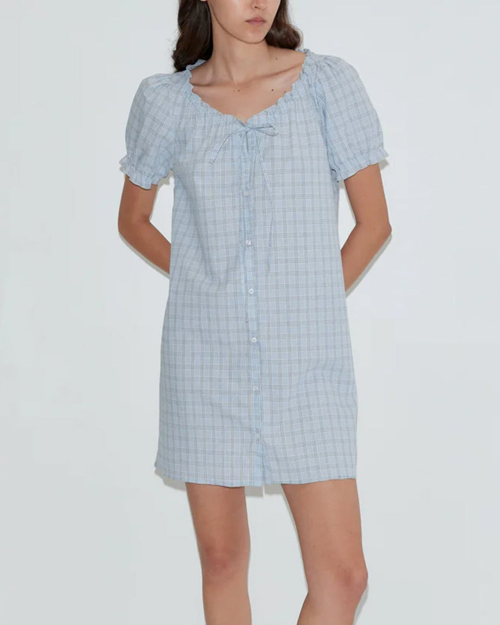Deiji Studio - Robe Courte Boutonnée - Carreaux Bleu