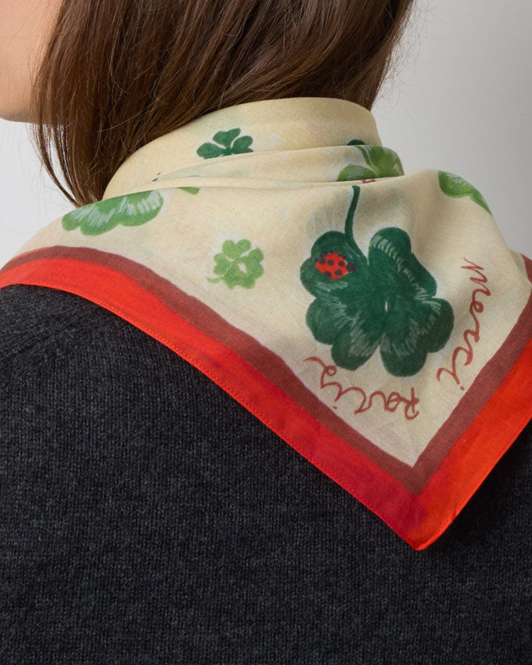 Merci - Bandana Trèfles - Ecru Rouge & Vert