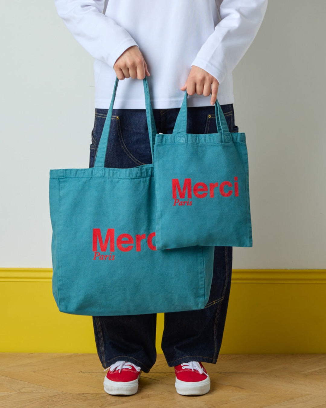 Merci - Tote Bag En Coton - Bleu & Rouge