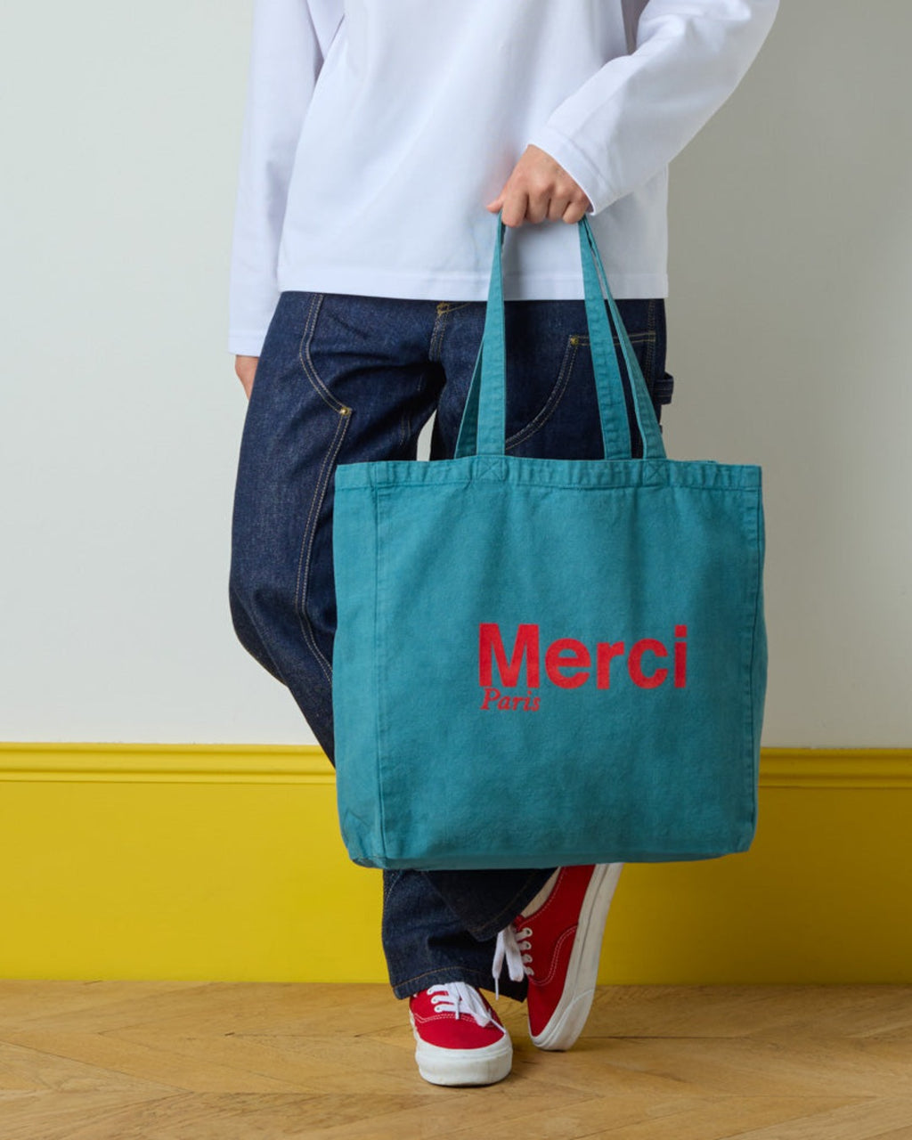 Merci - Cotton Tote Bag - Blue & Red