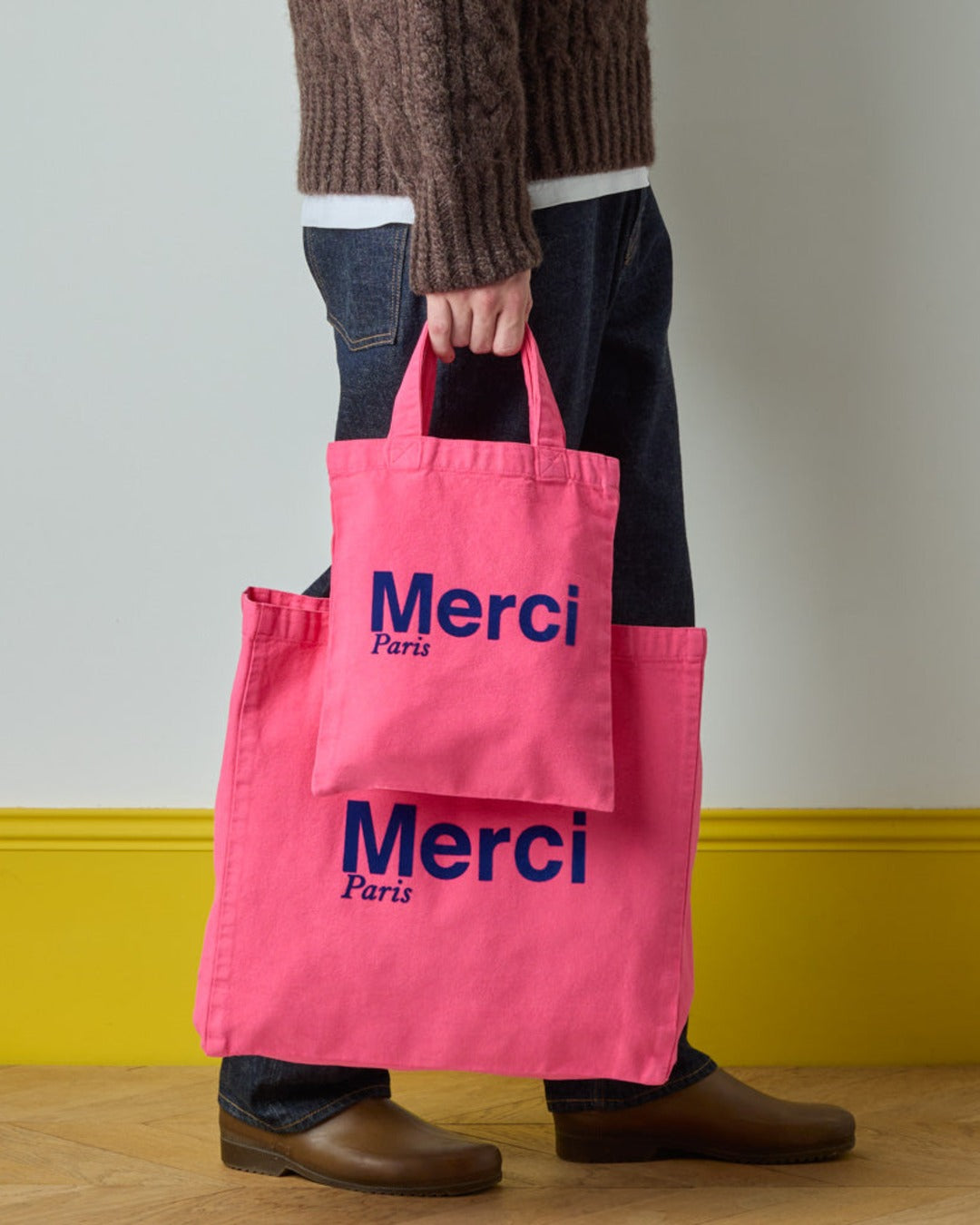Merci - Cotton Tote Bag - Pink & Blue