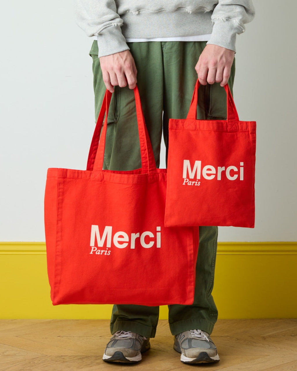 Merci - Cotton Tote Bag - Red & Ecru