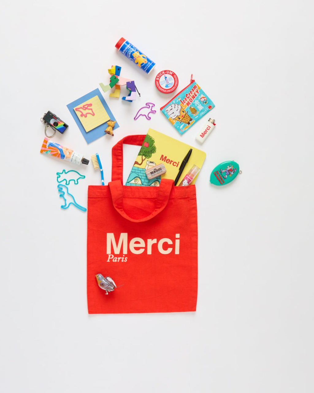 Merci - Cotton Tote Bag - Red & Ecru