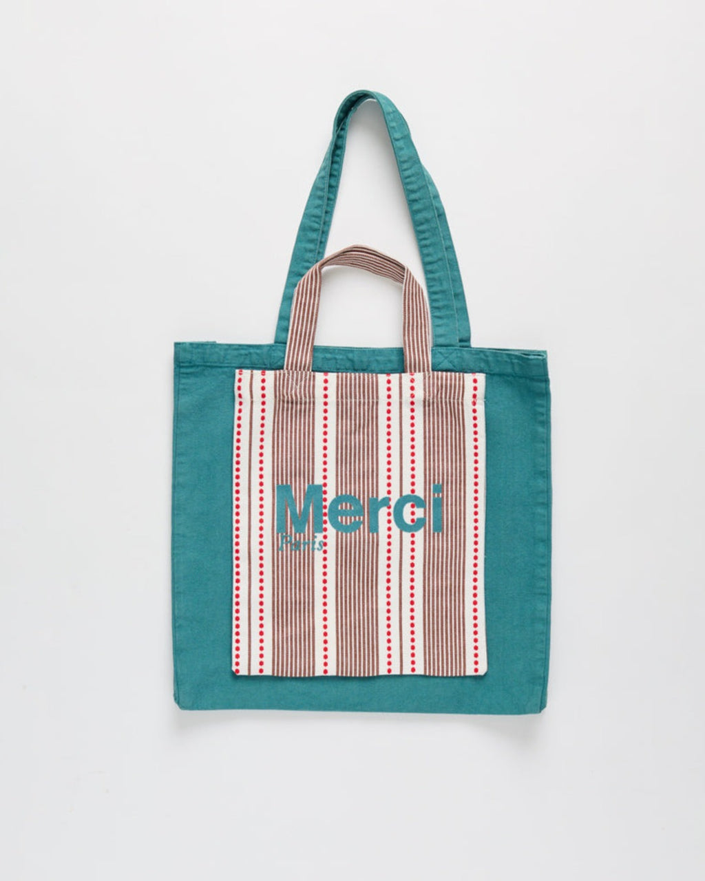 Merci - Tote Bag En Coton Hickory - Rouge Bleu & Marron