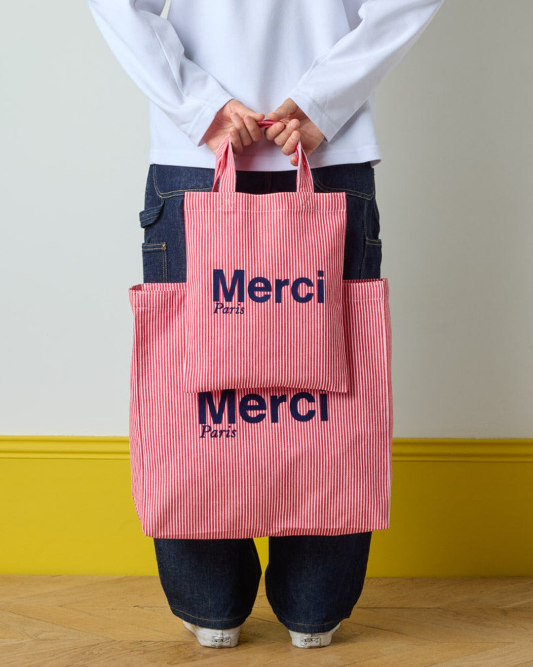 Merci - Tote Bag En Coton Hickory - Rouge