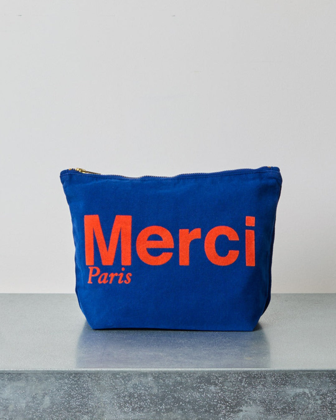 Merci - Pochette En Coton - Marine & Orange