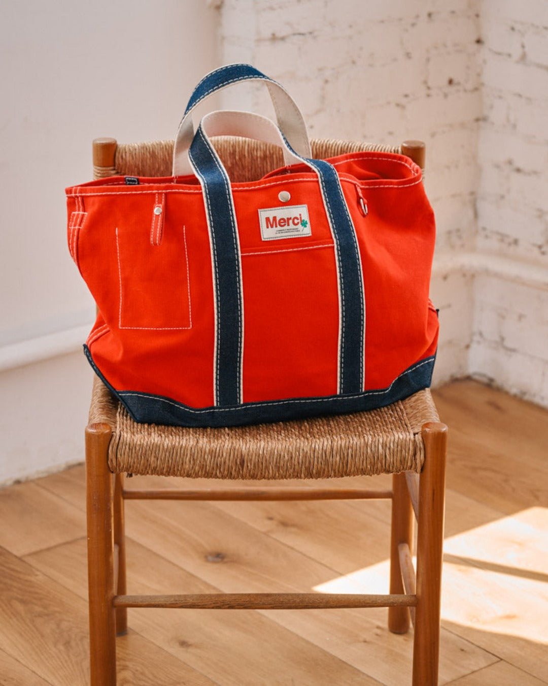 Merci - Cabas Candide Ribbon - Rouge & Denim
