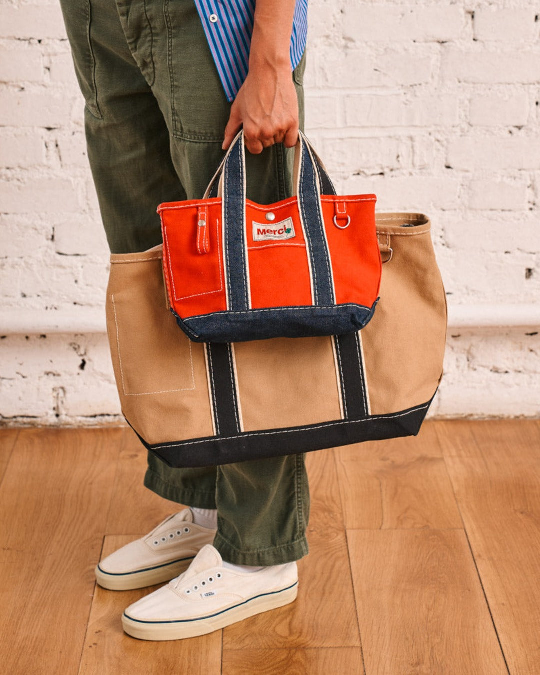 Merci - Cabas Candide Ribbon - Rouge & Denim
