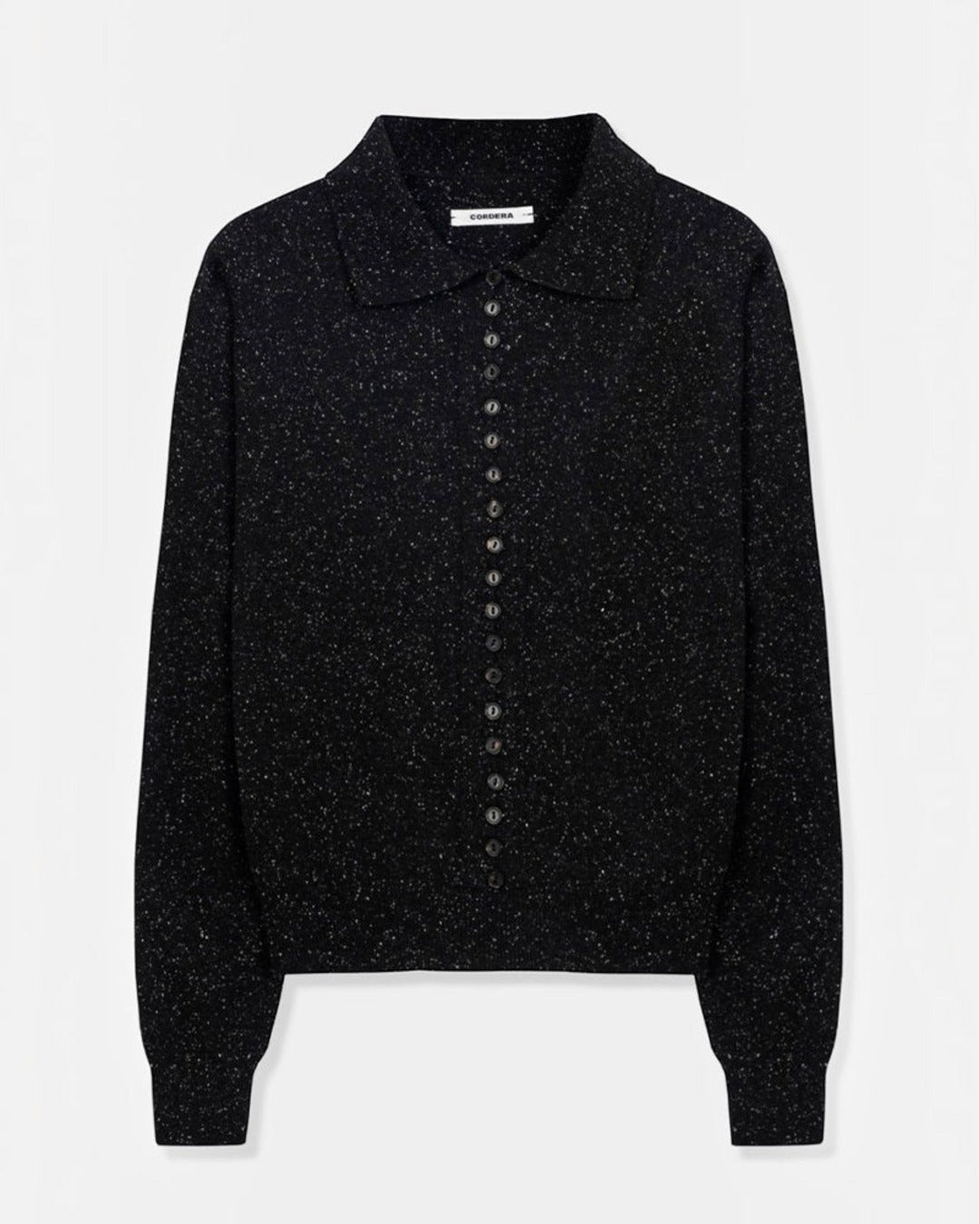 Cordera - Speckled Polo Cardigan - Black