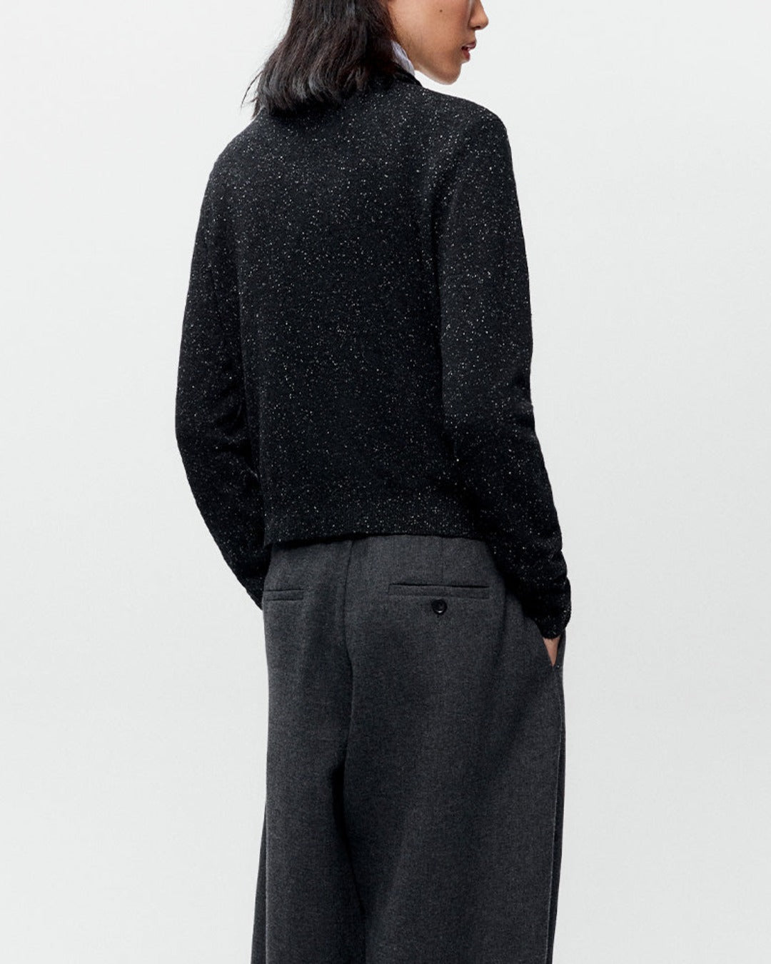 Cordera - Speckled Polo Cardigan - Black