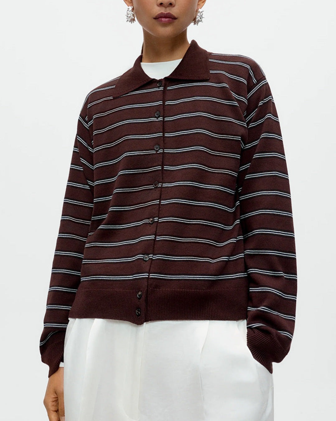Cordera - Cardigan Polo Rayures - Marron
