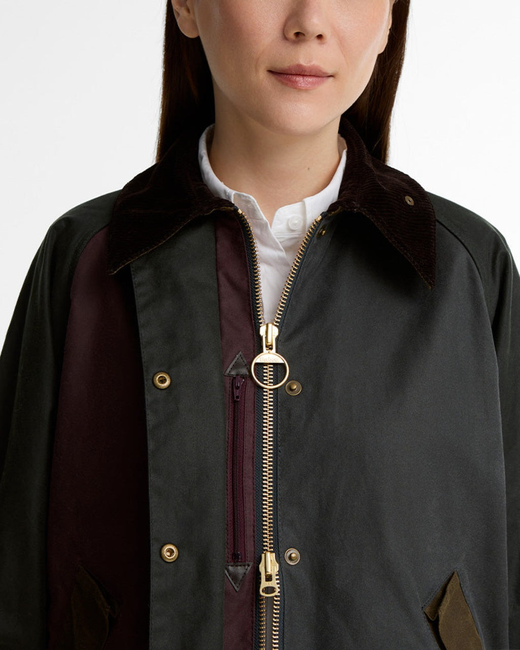 Barbour - Veste Patchwork Transport Wax - Sage & Bordeaux