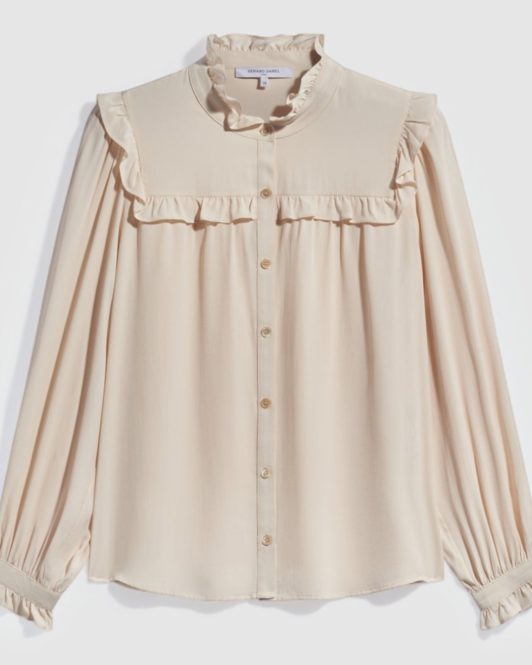 Gerard Darel - Leia Fluid Ruffled Shirt - Beige