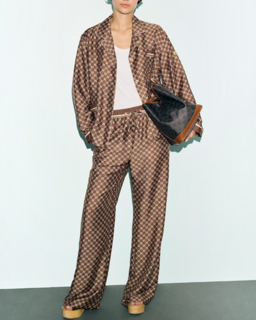 Gerard Darel - Calena Monogram Satin Shirt - Brown