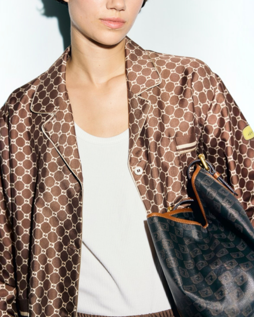 Gerard Darel - Calena Monogram Satin Shirt - Brown