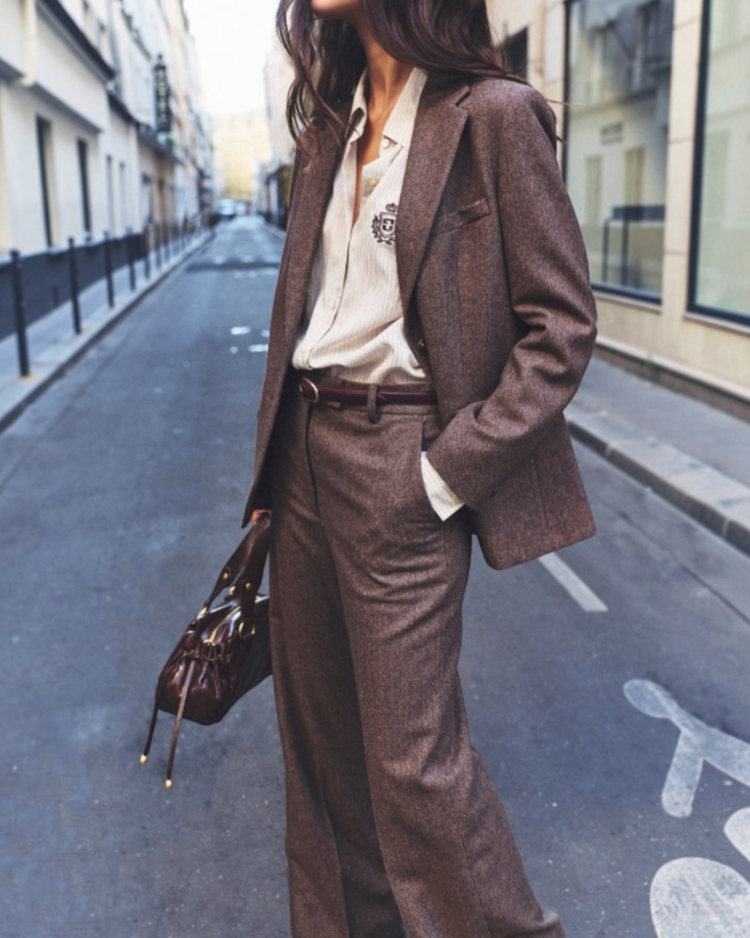 Gerard Darel - Mia Wide Herringbone Suit Trousers - Brown