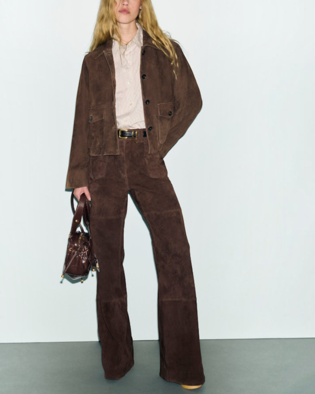 Gerard Darel - Jean Flare En Cuir Velours Anna - Marron