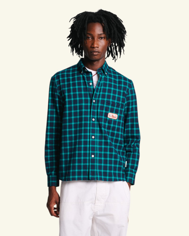 Au Vieux Campeur - Congés Payés - Chemise Elmer Flanelle - Marine & Vert d'eau
