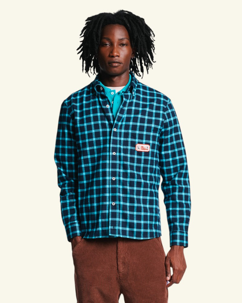 Au Vieux Campeur - Paid Holidays - Elmer Flannel Shirt - Navy & Turquoise