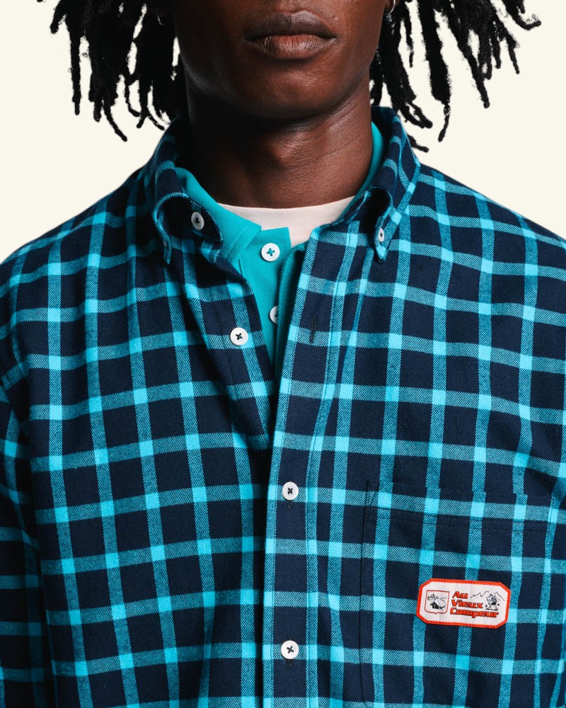 Au Vieux Campeur - Paid Holidays - Elmer Flannel Shirt - Navy & Turquoise