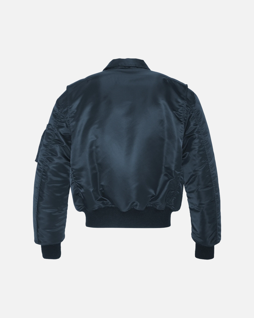 Vue arrière du bomber Merci Paris Schott CWU 90's bleu marine en nylon recyclé avec finitions côtelées