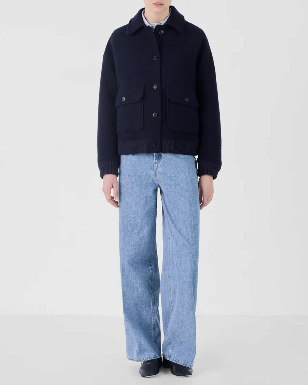 Veste bomber Merci Paris Masscob Cleo bleu marine en coton avec poches plaquées et finitions côtelées