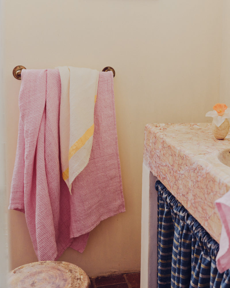 Merci - Linen bath towel - Waffle - Granita Pink