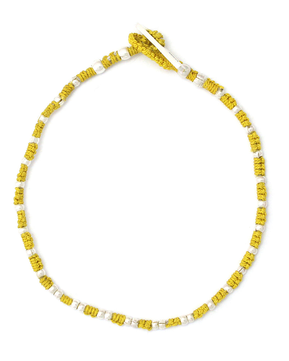 Mikia - Bracelet Small Silver Beads - Jaune