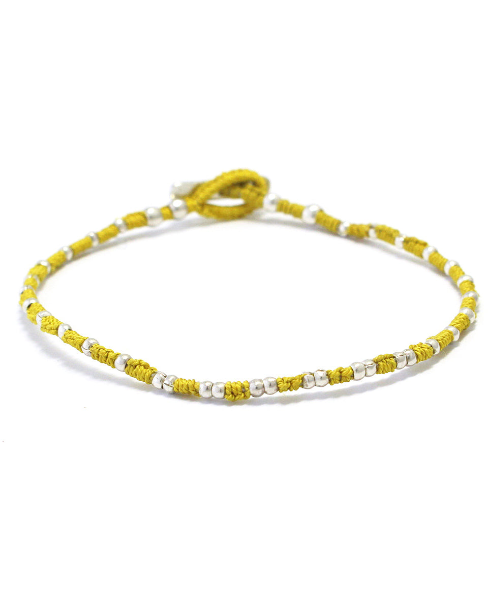 Mikia - Bracelet Small Silver Beads - Jaune