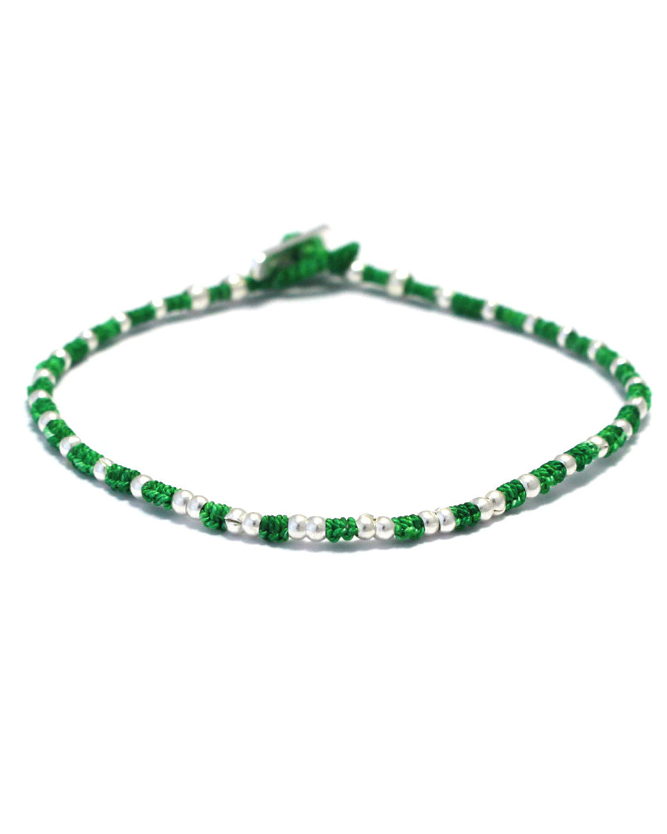 Mikia - Small Silver Beads Bracelet - Green