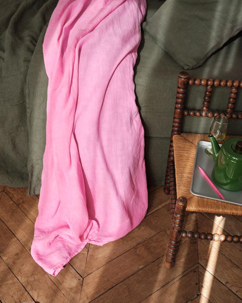 Merci - Drap Plat En Lin Lavé - Rose Garance