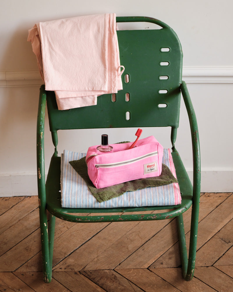 Merci - Washed linen toiletry bag - Garance Pink