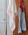 Merci - Serviette De Bain En Lin Nid D'Abeille - Bande Rose Garance