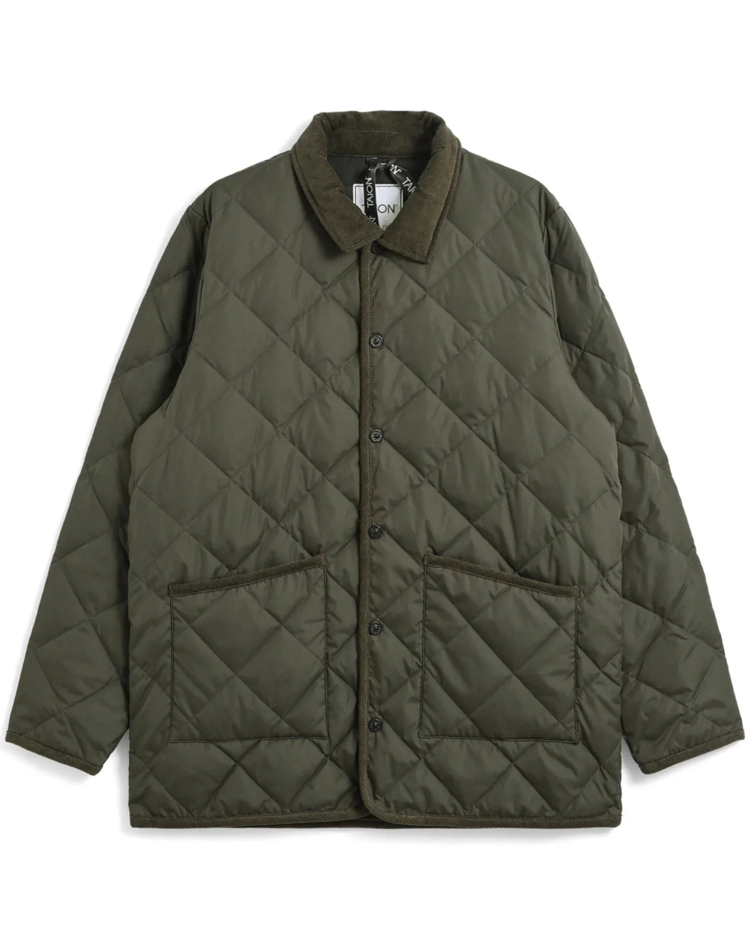 Cardigan matelassé Merci Paris Taion en polyester olive avec col et passepoils en velours côtelé