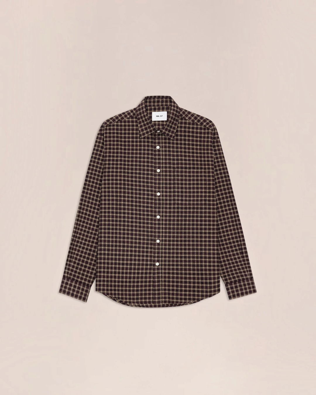 Chemise à carreaux marron Merci Paris NN.07 en flanelle de coton biologique avec poche poitrine et coupe droite