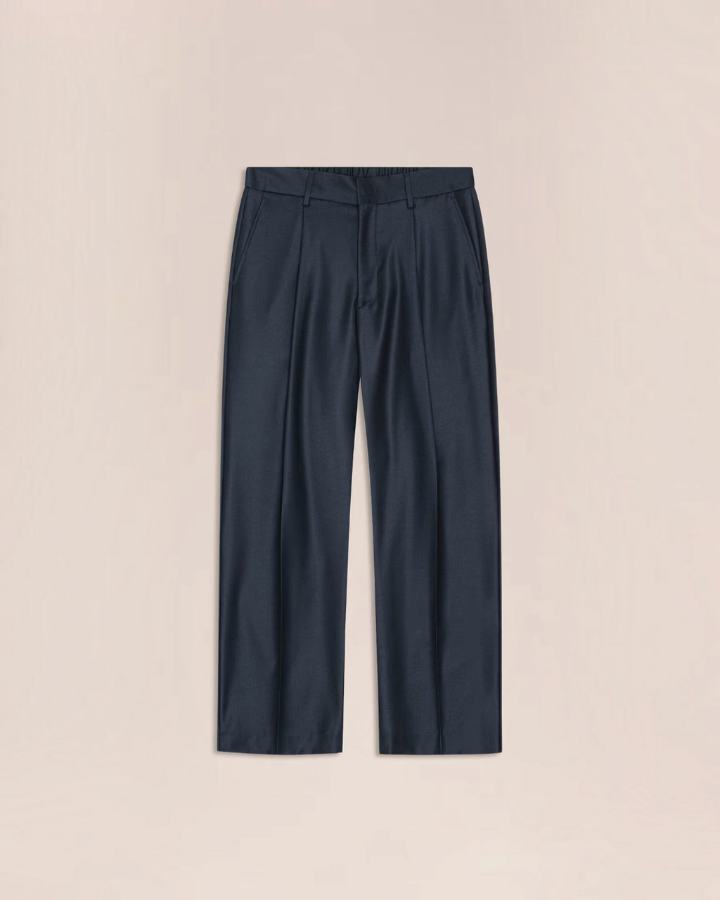 Pantalon Merci Paris NN.07 Kay bleu marine en flanelle de laine mélangée avec coupe ample et plis sur le devant