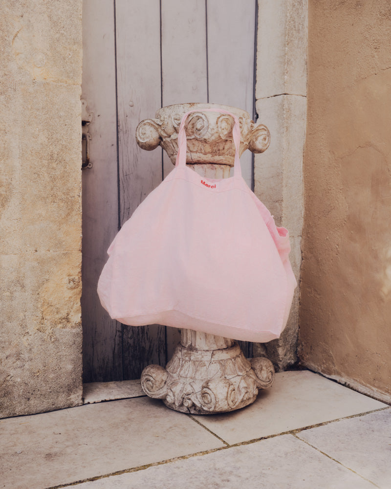 Merci - Cabas En Lin Lavé - Rose Granité