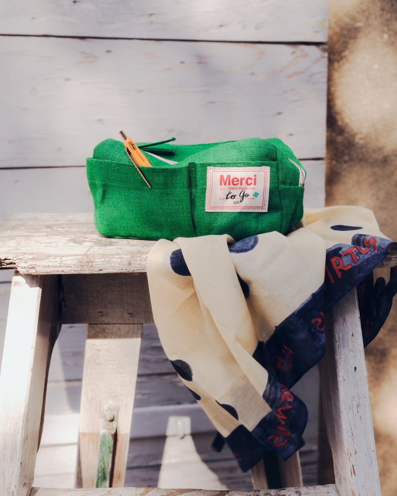 Merci - Washed linen pencil case - Vegetable Green