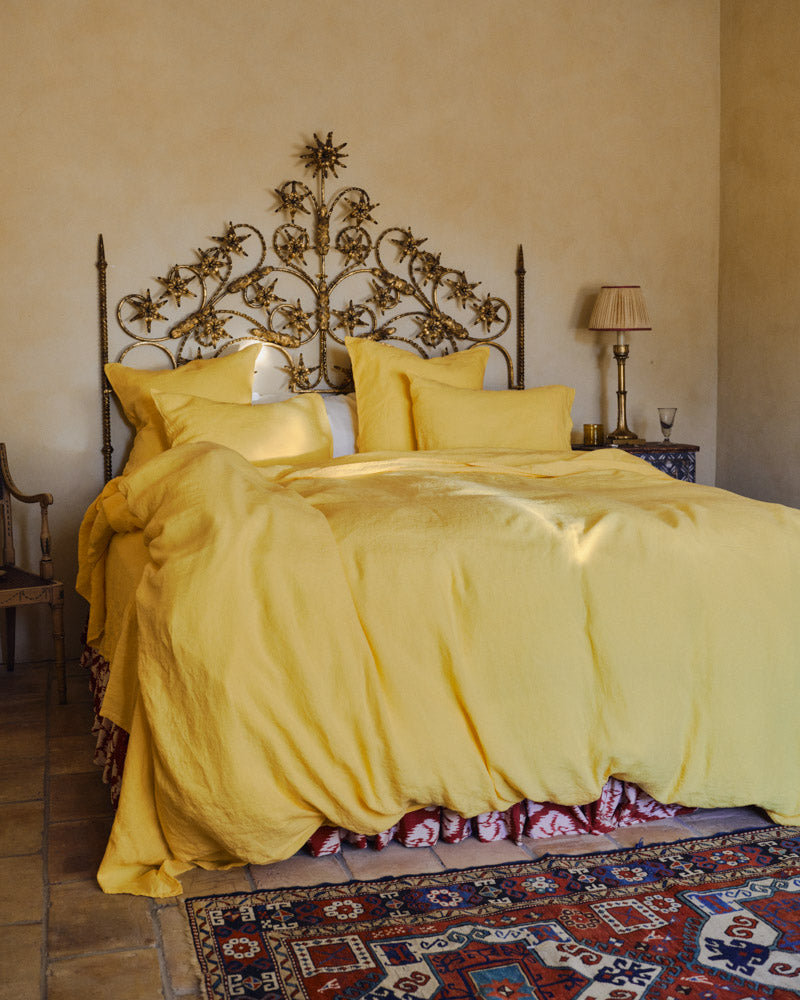 Merci - Housse De Couette En Lin Lavé - Jaune Citronnade