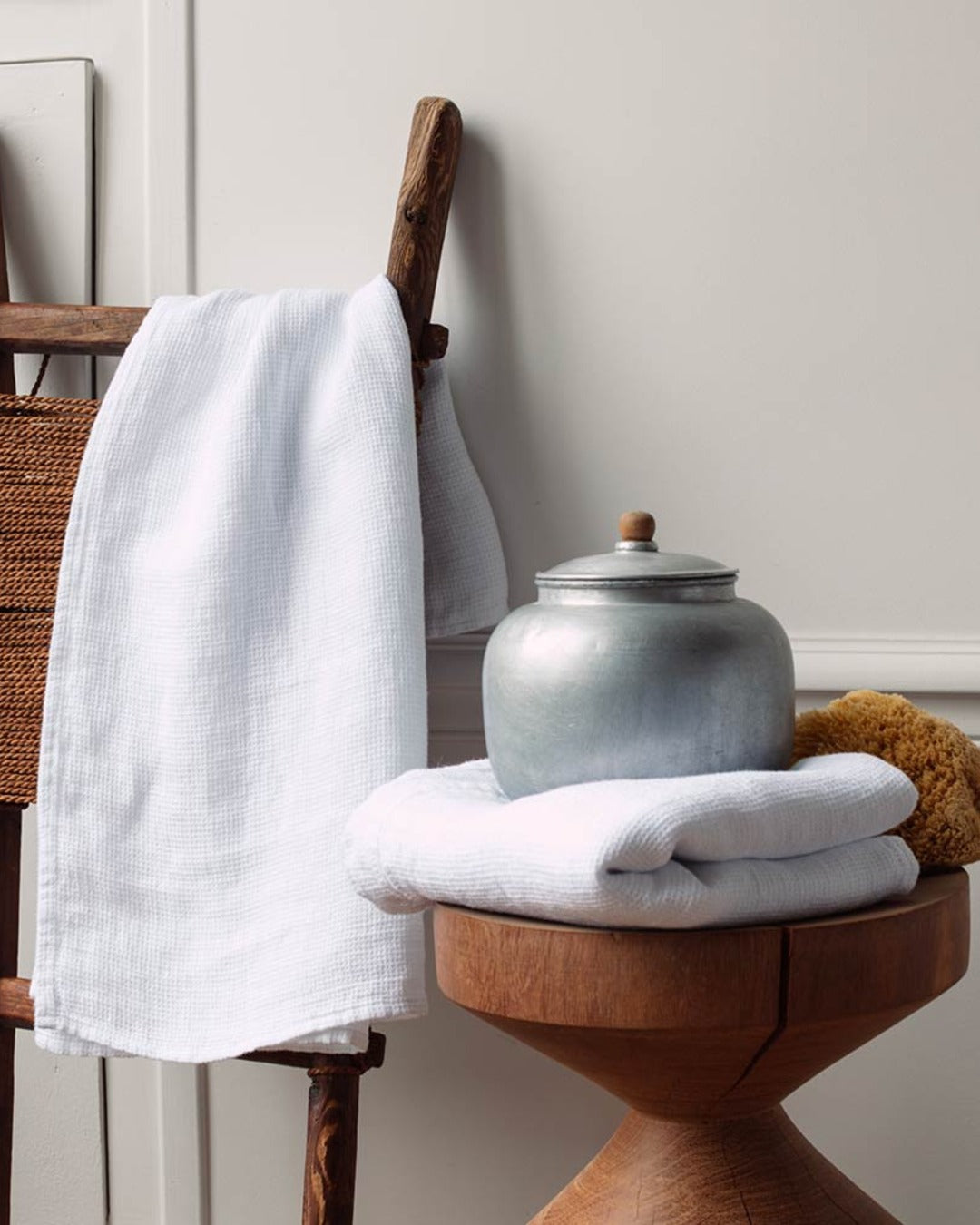 Merci - Linen bath towel - Honeycomb - Optical White