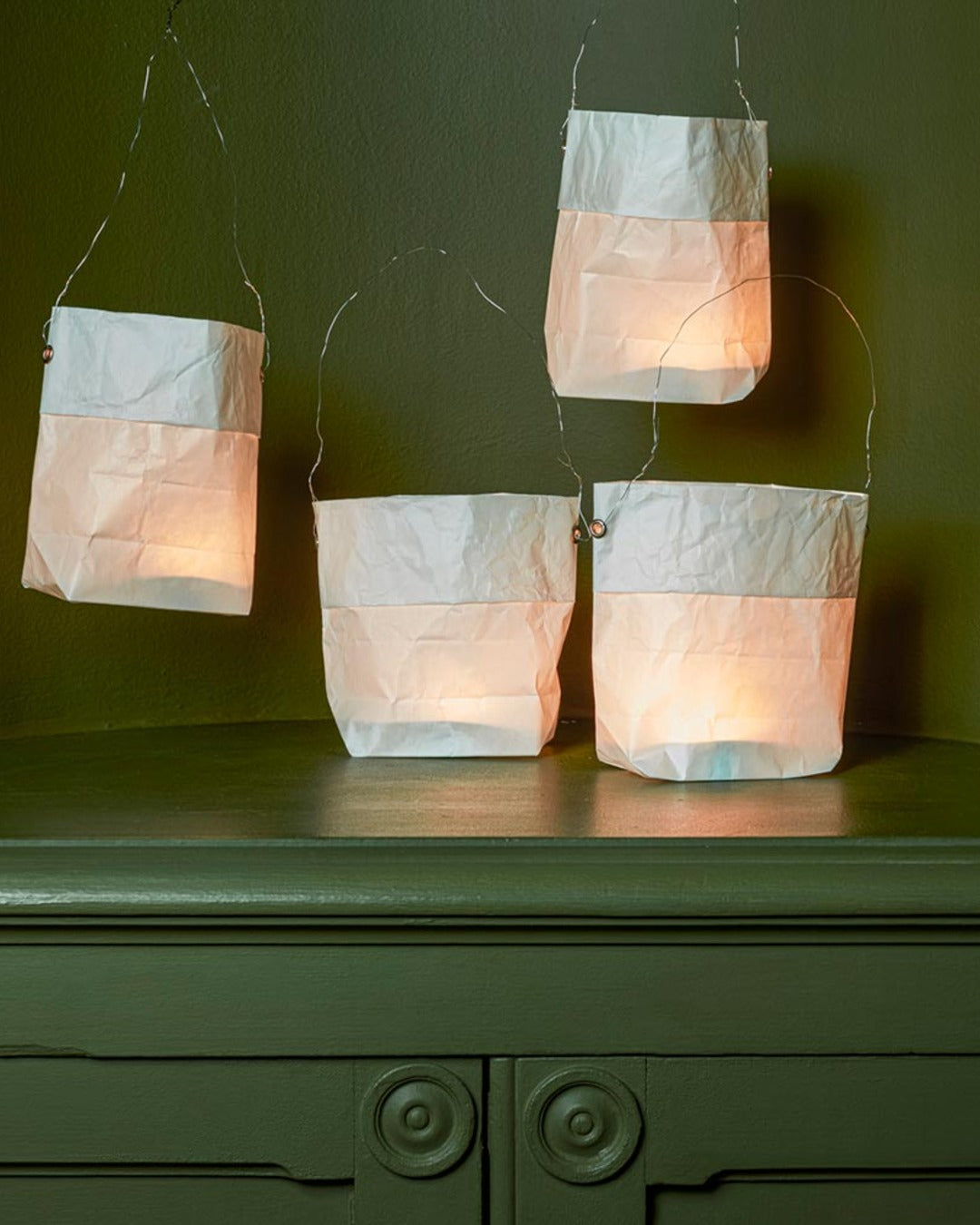 Merci - Set De 4 Lanternes En Papier - Blanc & Argenté