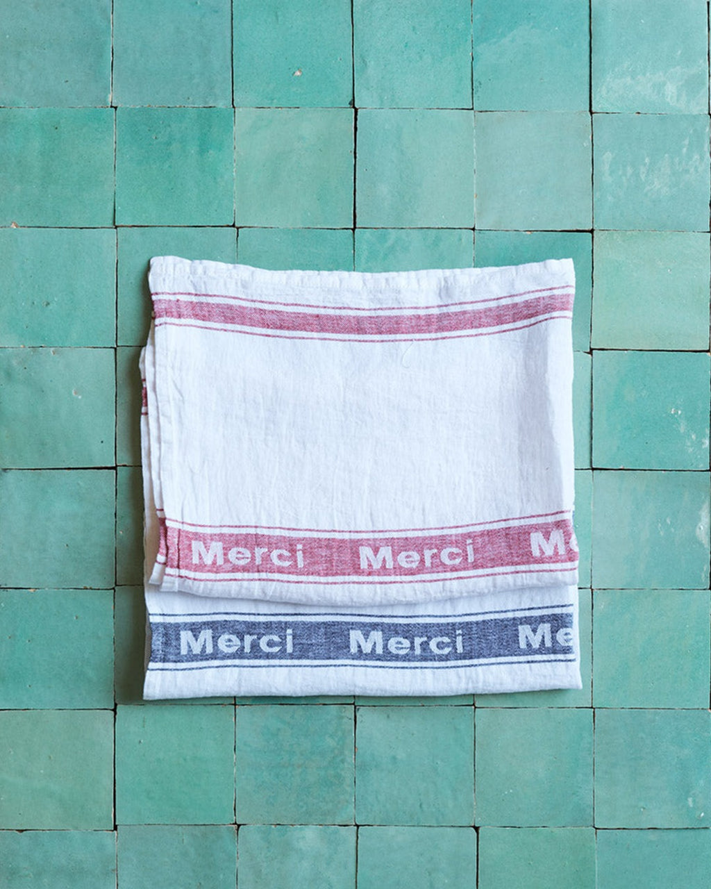 Merci - Torchon En Lin Lavé - Merci Rouge